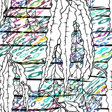 Modern Stripes Orman Motifi. Siyah Beyaz