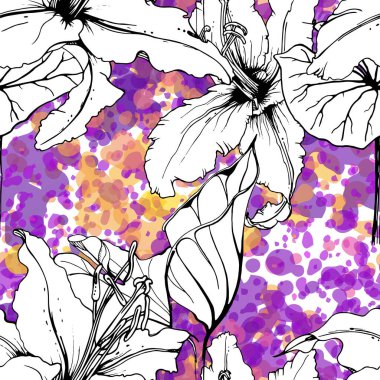 Çiçekli Siyah Beyaz Şablon. Modern Suluboya