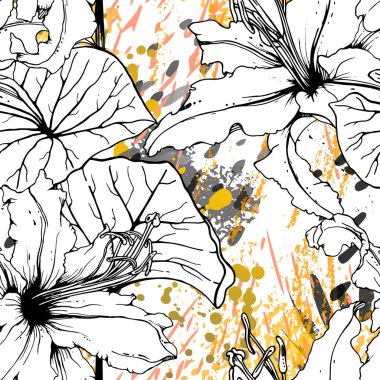 Çiçekli Siyah Beyaz Şablon. Modern Suluboya