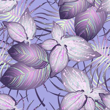 Tropik Yaprak Modern Motif. Orman baskısı. Yaprak Yazı