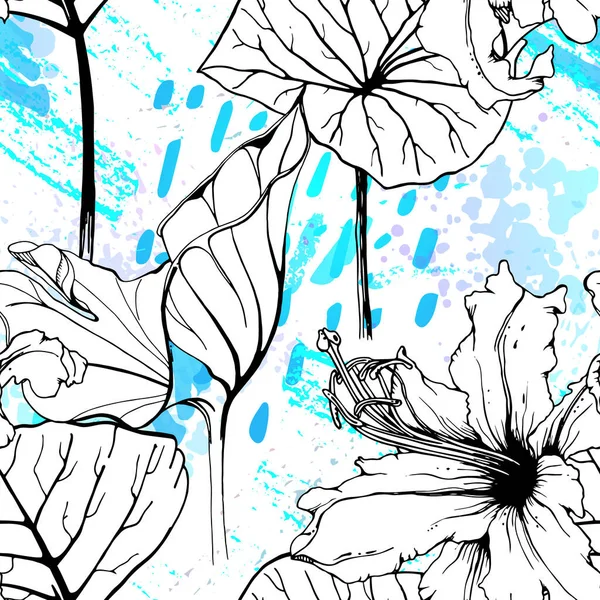 Motif Floral Noir Blanc. Aquarelle moderne — Image vectorielle