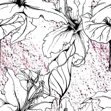 Çiçekli Siyah Beyaz Şablon. Modern Suluboya