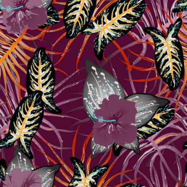 Tropik Yaprak. Modern Motif. Orman baskısı. Yaz