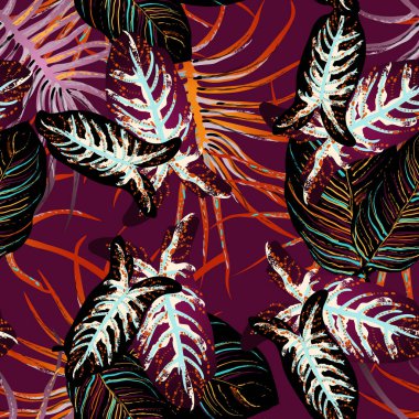 Tropik Yaprak. Modern Motif. Orman baskısı. Yaz