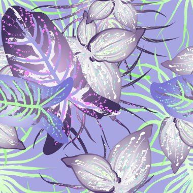 Tropik Yaprak Modern Motif. Orman baskısı. Yaprak Yazı