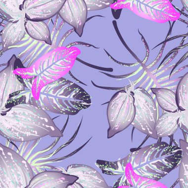 Tropik Yaprak Modern Motif. Orman baskısı. Yaprak Yazı