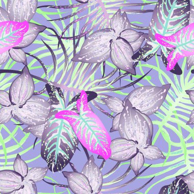 Tropik Yaprak Modern Motif. Orman baskısı. Yaprak Yazı