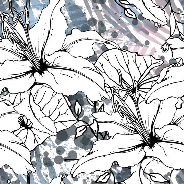 Floral Preto Branco Padrão. Aquarela moderna — Vetor de Stock