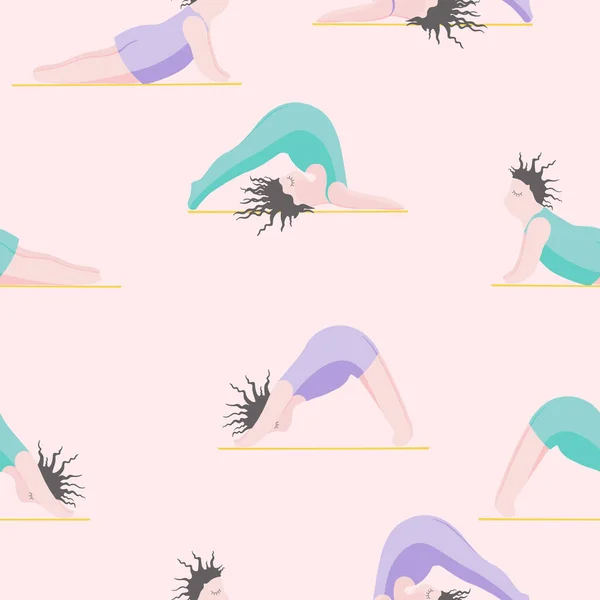 Mädchen beim Yoga. Nahtlose Muster Frau Pose Yoga — Stockvektor