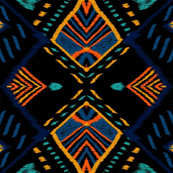 Azulejo de dibujo índigo. Surf Ikat Vector Seamless Pattern. Japón Tribal Drawn Wallpaper. Brillo Diseño árabe tradicional. Dibujo Tie Dye Navajo . — Archivo Imágenes Vectoriales
