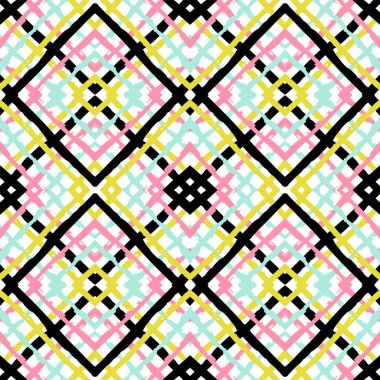 Mavi Çizgili Şebeke Vektörü Kusursuz Desen. Fırça 