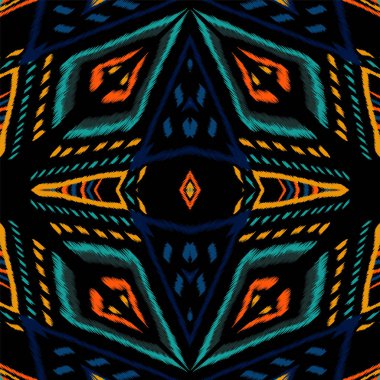 Sörf Boho Ikat. Cornflower Ikat Vektör Kusursuz Desen. Geleneksel Döşeme Dokusu. İndigo Afrika kumaş duvar kağıdı. Suluboya Afrikalı Halı.