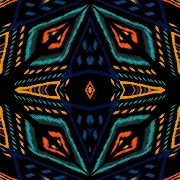 Surf Boho Ikat. Cornflower Ikat Vector Seamless Pattern. Textura tradicional de azulejo hecho a mano. Fondo de pantalla de tela africana índigo. Alfombra de acuarela africana . — Archivo Imágenes Vectoriales