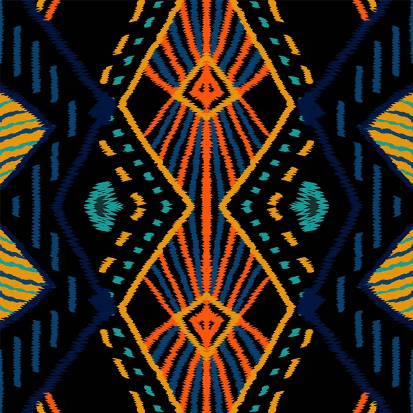 Surfa på Ogee Tribal. Blåklint Tribal Vector Seamless mönster. African Tie Dye Ogee Bakgrund. Blåklint aztekisk ritning prydnad. Ritad Chevron Navajo. — Stock vektor