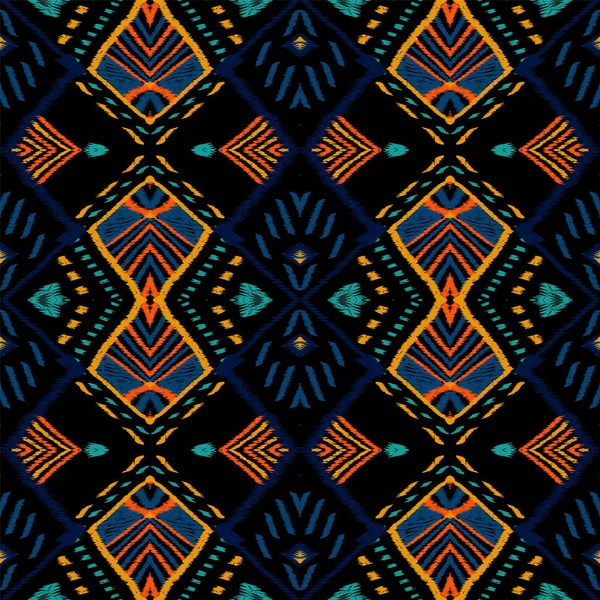 Pink Ogee Chevron. Padrão Ikat Vector Seamless frio. Etnia Shibori Textura abstrata. Ornamento de tecido indiano azul. Abstrato Chevron Uzbek . — Vetor de Stock