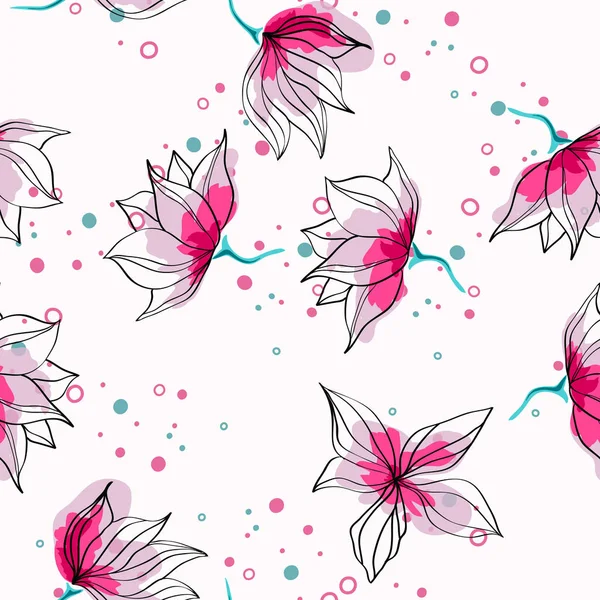 Flores de hibisco rosa patrón sin costura vector tropical. Patrón exótico con brotes delicados. Fondo textil de estilo hawaiano floral con flores. — Vector de stock