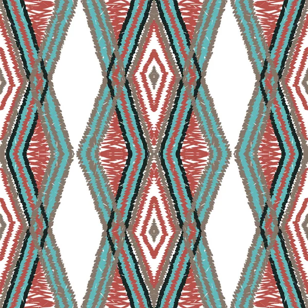 Scarlet Vintage Batik. Ocean Ikat Vector padrão sem costura. African Tribal Geometric Print (em inglês). Design psicadélico tradicional azul. Desenho Azulejo Navajo . — Vetor de Stock
