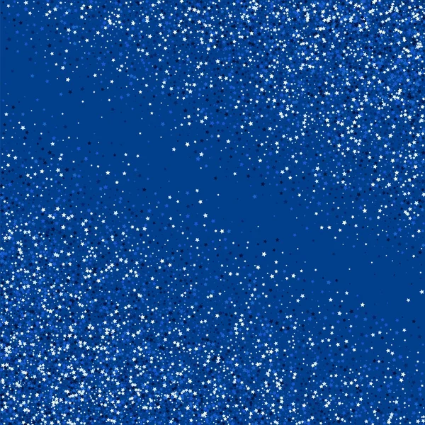 White Starry Falling Vector Postcard. Bright Universe Design. Galaxy Glitter Postcard. Blue Vector Xmas Border. — Stock Vector
