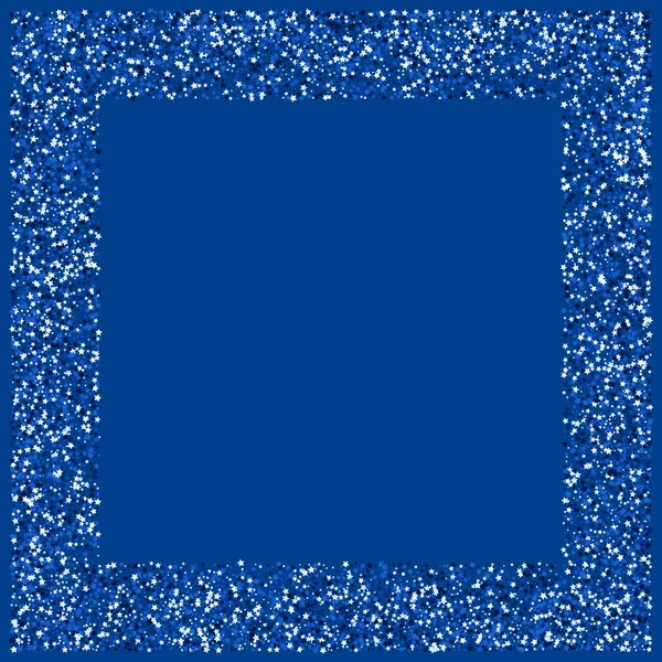 Blue Confetti Luxury Graphic Border. Skimmer Star Wallpaper. Ljus rymdbakgrund. Mörk vektor jul mall. — Stock vektor