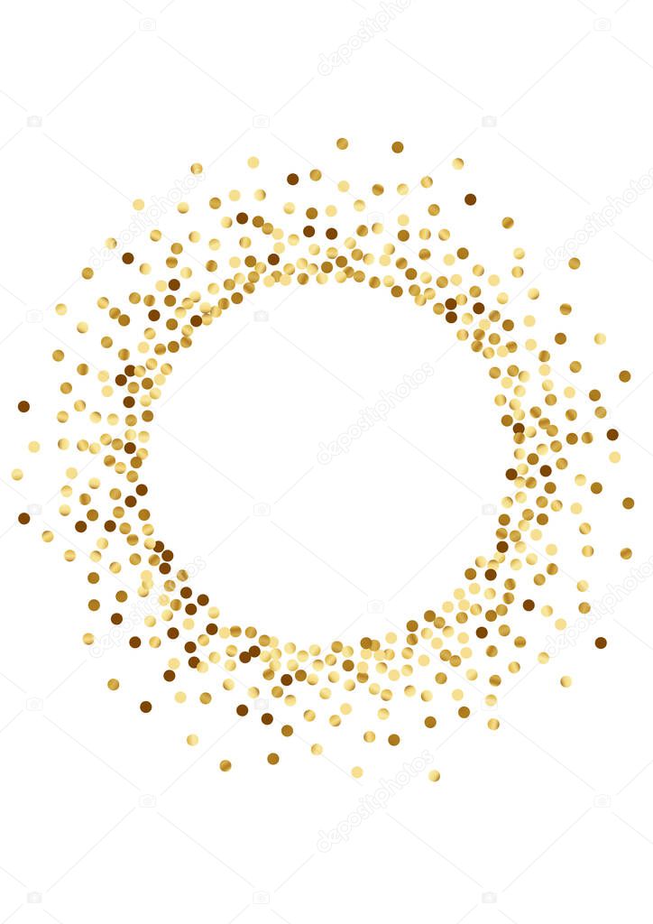Gold Transparent Circle Frame. Metallic Polka 