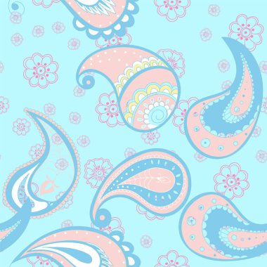 Mavi Çiçek Etnik Vektör Kusursuz Desen. 