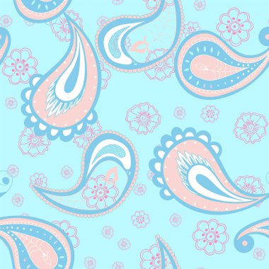 Mavi Paisley Zarif Vektör Kusursuz Desen. 