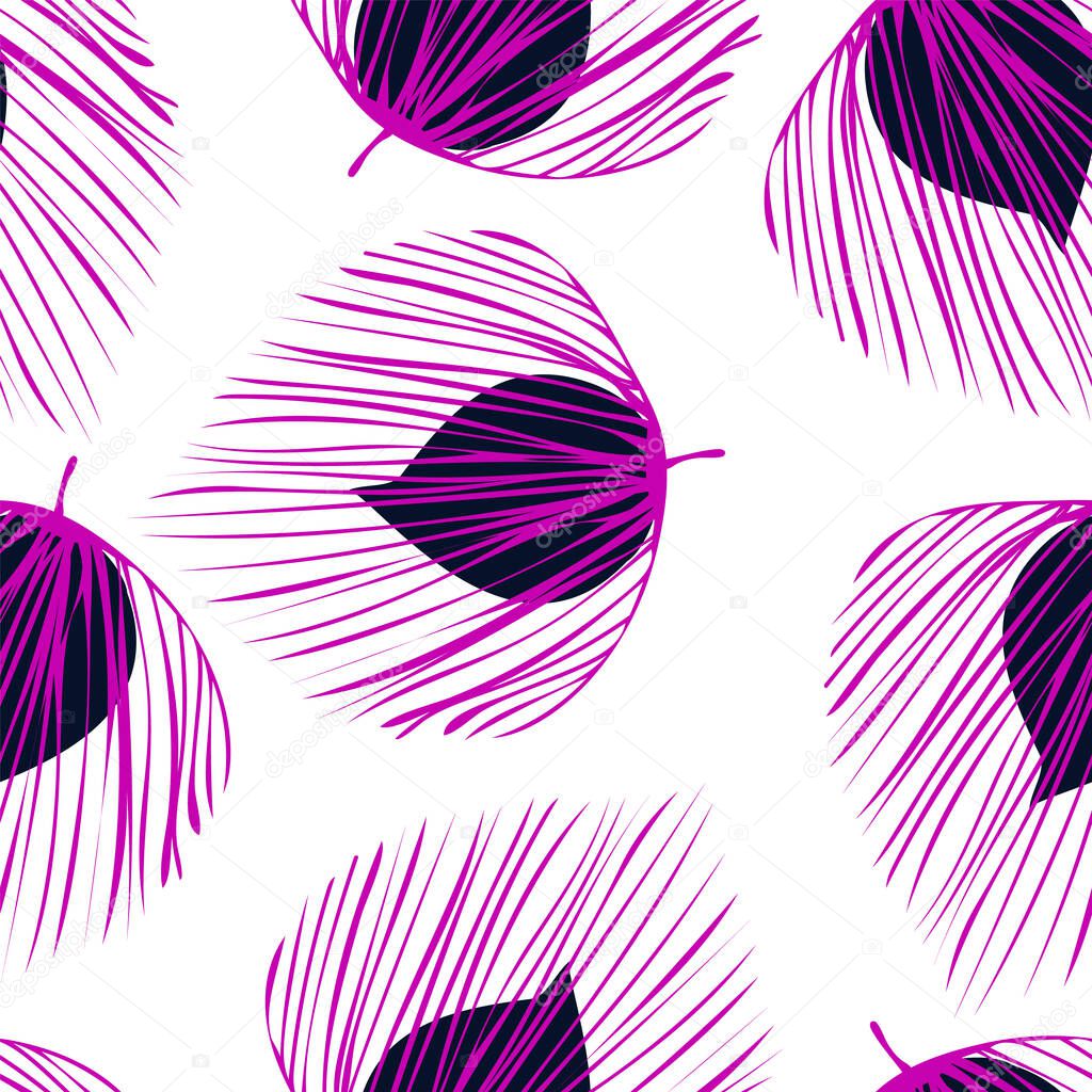Purple Flower Tree Vector Seamless Pattern. Palm 