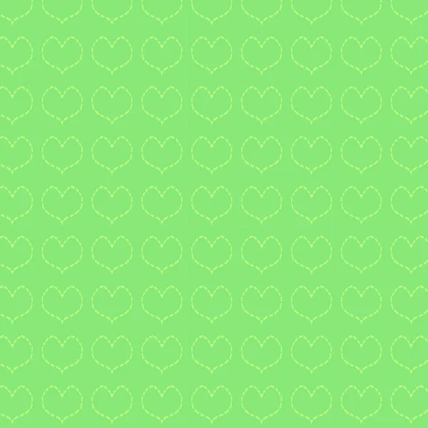 Бесшовный Повторяющийся Узор Яркие Светлые Сердца Зеленом Фоне — стоковое фото