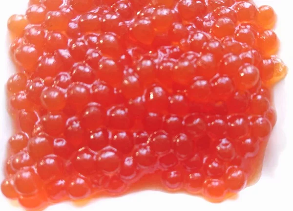 Caviar Rouge Saumon Dans Une Assiette Blanche — Photo
