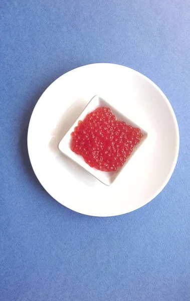 Red Caviar Salmon Fish White Plate — Stock Photo, Image