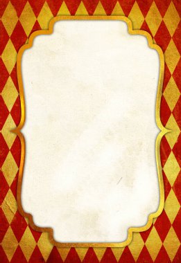 Eski bir sirk posteri - sirk posteri eski bir kağıt çerçeve üzerinde lüks altın bir köşeli palyaço altın folyo üzerinde kırmızı elmas desenli, retro tarzı, şovlar için kullanışlı, etkinlikler, doğum günü partileri, düğünler, iplik