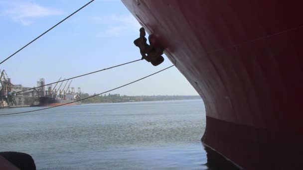 Velká Nákladní Loď Stojí Mola Přístavu Čeká Nakládku Volně Loženého — Stock video