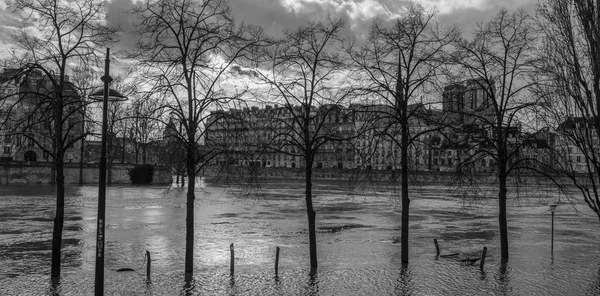 Парижское наводнение, берега Сены затоплены, Сена встречена — стоковое фото