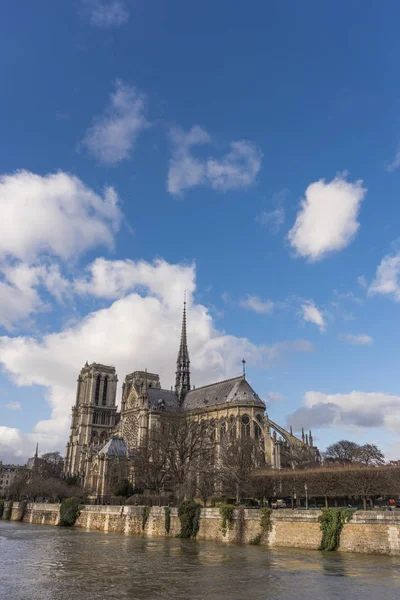 Jumelles touristiques à la cathédrale Notre Dame de Paris sur cite isla — Photo