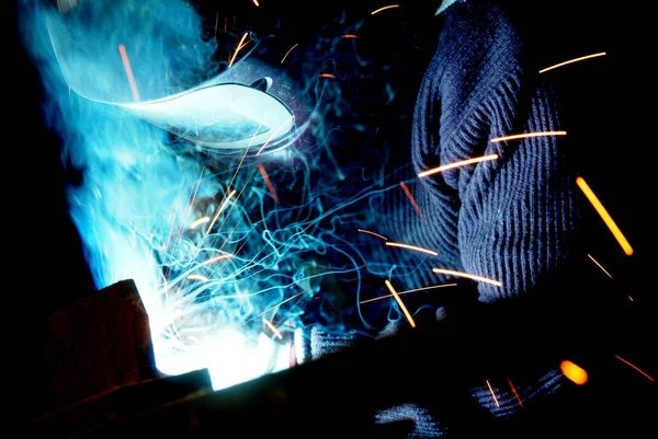 Arc Welder Welding Sparks — Stock Photo, Image
