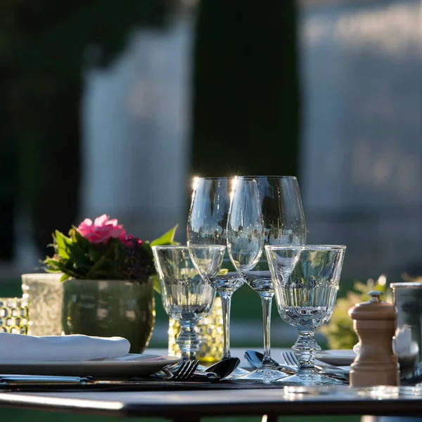 Gastronomy-Restaurant - Luxury -Terrace in summer - Vineyard Stock Photo