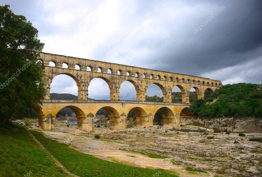 Roman aqueduct at Pont du Gard France, UNESCO World Heritage Site