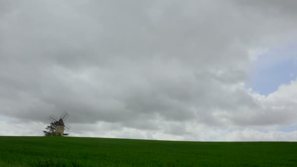 Timelapse, mill in a field of alfalfa, Lot et Garonne, 47, França — Vídeo de Stock