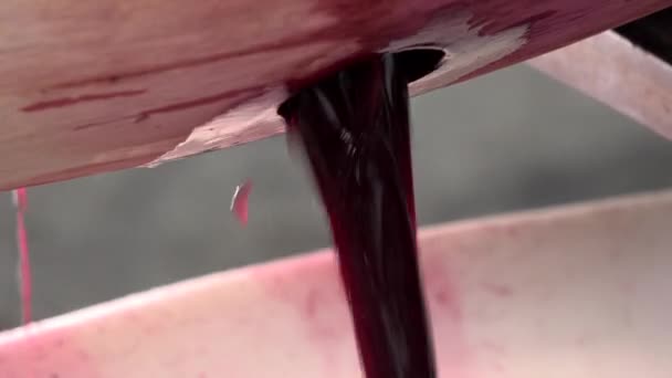 Mistura de vinho durante o processo de fermentação em barril — Vídeo de Stock