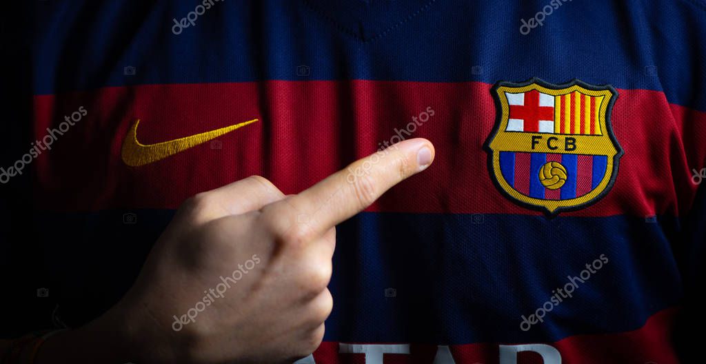 FRANCE - JANUARY 21, 2020. - FC Barcelona, spanish football club, logo on jersey