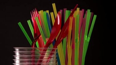 Everyday plastic waste, various plastic utensils, environmental protection, turntable