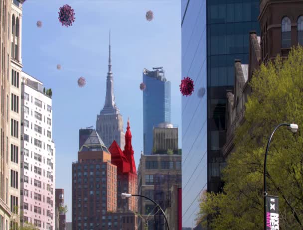 New York City Infected Coronavirus Covid Red Color Spreading Buildings — Stock Video