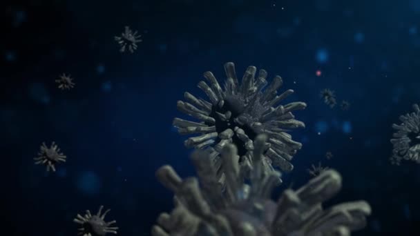 人体中のコロナウイルス3Dレンダリング ウイルスの回転と移動 コロナウイルスフローティングアニメーション人体中のウイルスコロナ細胞の3Dイラスト — ストック動画
