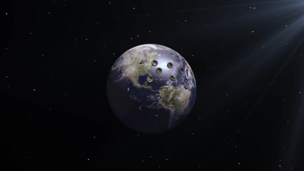 旋转地球变成了Coronavirus Covid 3D渲染旋转地球与Corona病毒细胞扩散的3D动画 — 图库视频影像