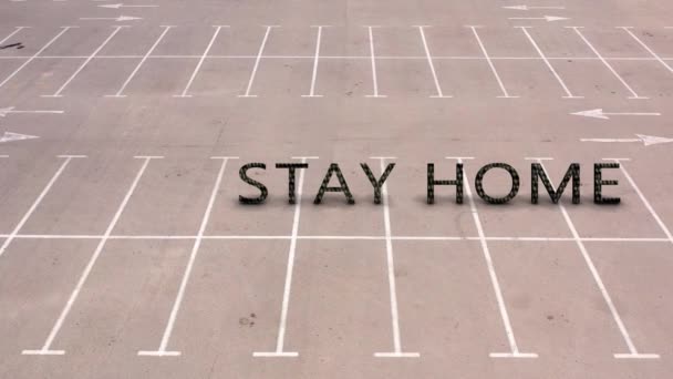 Stay Home Title Empty Parking Lot Coronavirus Covid Icon Concept — Stock Video