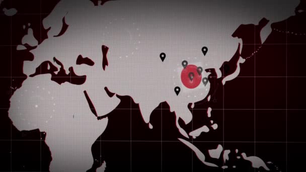コロナウイルスCovid 19世界地図 黒ポインタ 3Dレンダリングで中国のウイルス感染症 4K分解能 — ストック動画