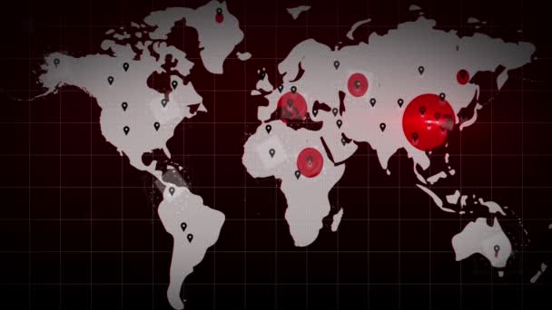 Вірус Корони Covid Карта Світу Китайська Вірусна Інфекція Чорними Вказівниками — стокове відео