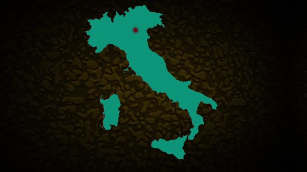 Italia Mapa Con Propagación Virus Ilustración Bacterias Antecedentes Representación Italia — Vídeo de stock