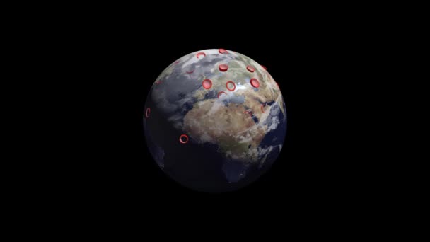 回転する地球はコロナウイルスCovid 19に変わり 3Dレンダリングイラストコロナウイルス細胞が広がっている惑星地球の3Dアニメーション — ストック動画