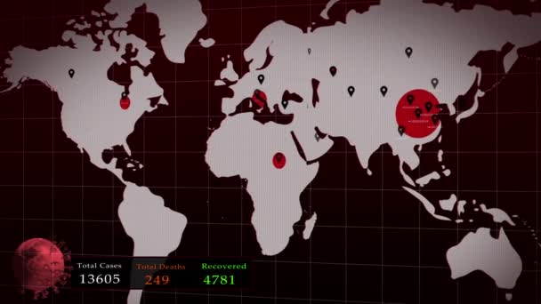 Coronavirus Covid Mapa Del Mundo Infección Por Virus Chino Con — Vídeos de Stock